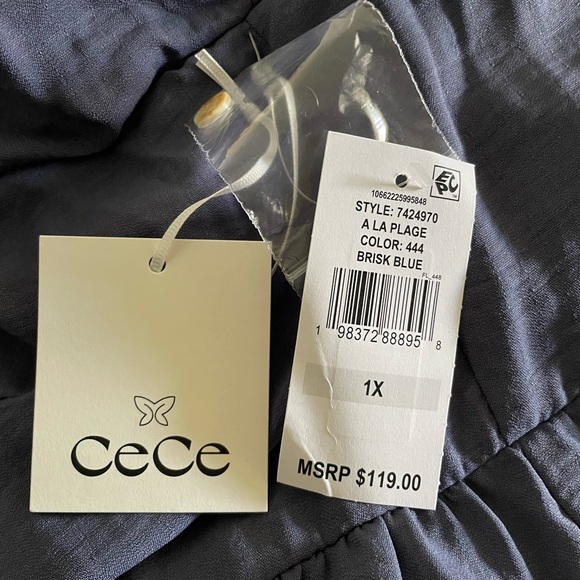 CeCe Plus Size Drapey Puff Sleeve Tiered Midi Shirt Dress